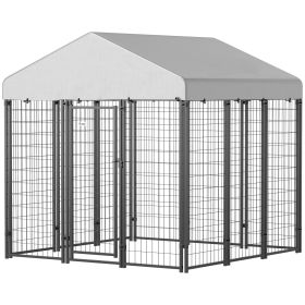 PawHut Outdoor Dog Kennel with Roof with Escape-proof Lock, UV-Resistant & Waterproof Cover, 6' x 6' x 6', Silver